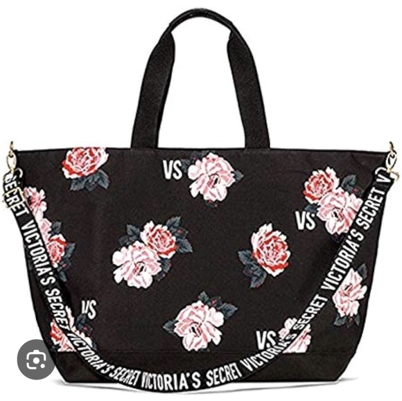 𝅺Victoria's Secret Limited Edition Weekender Floral Black Large tote Bag NWOT - Picture 1 of 9